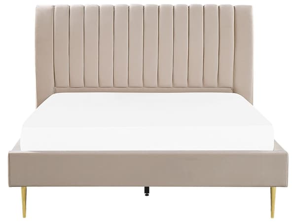 Seng Beige Guld Velour Metal 180 x 200 cm Moderne Blød Dobbeltseng Kanal Tuftet Hovedgærde Design Sengeramme med Lamelbund