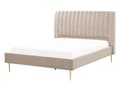 Miniatyrbillede 1 af 10: Seng Beige Guld Velour Metal 140 x 200 cm Moderne Blød Halvanden Mands Kvalitetsseng Kanal Tuftet Hovedgærde Design Sengeramme med Lamelbund