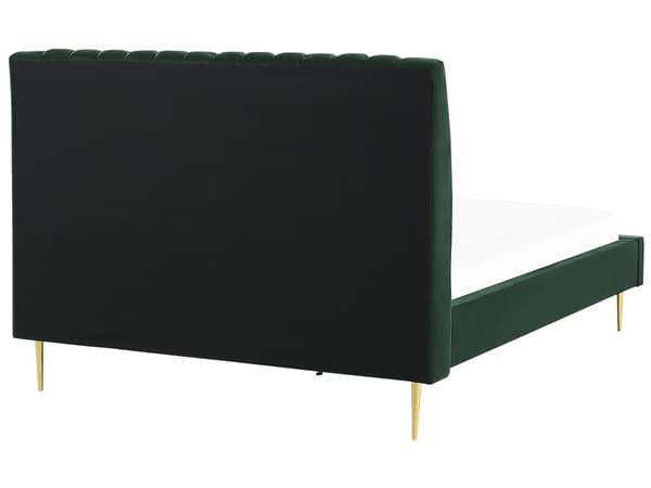 Seng Grøn Guld Velour Metal 160 x 200 cm Moderne Blød Dobbeltseng Kanal Tuftet Hovedgærde Design Sengeramme med Lamelbund
