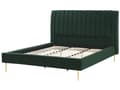 Miniatyrbillede 4 af 10: Seng Grøn Guld Velour Metal 160 x 200 cm Moderne Blød Dobbeltseng Kanal Tuftet Hovedgærde Design Sengeramme med Lamelbund