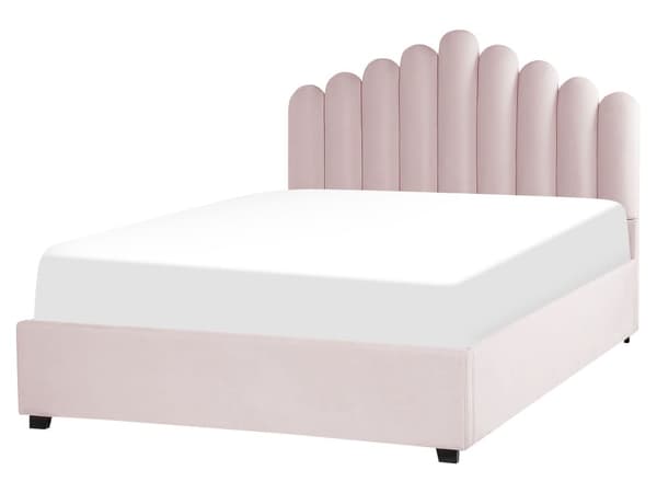 Seng med oppbevaring Rosa Fløyel 160 x 200 cm Dekorativ sengegavl Elegant Glamorøs Innredning Soverom
