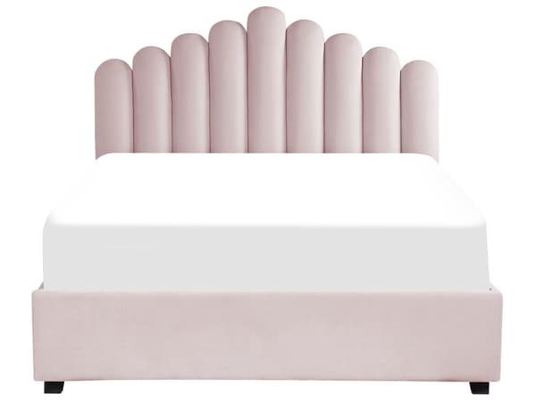 Seng med oppbevaring Rosa Fløyel 160 x 200 cm Dekorativ sengegavl Elegant Glamorøs Innredning Soverom
