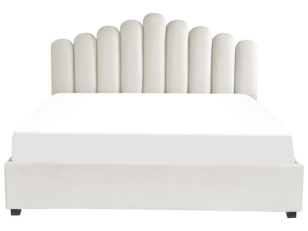 Seng med oppbevaring Off White Fløyel 180 x 200 cm Dekorativ sengegavl Elegant Glamorøs Innredning Soverom