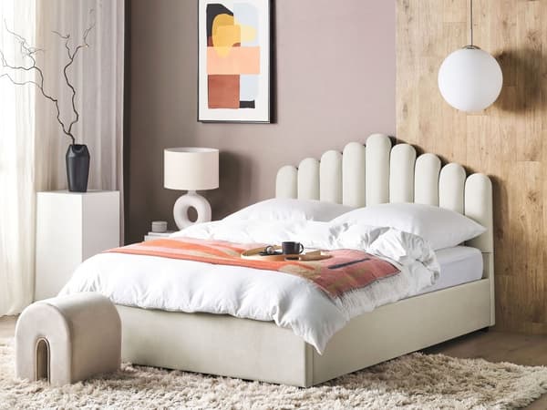 Seng med oppbevaring Off White Fløyel 180 x 200 cm Dekorativ sengegavl Elegant Glamorøs Innredning Soverom