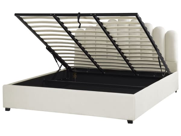 Seng med oppbevaring Off White Fløyel 180 x 200 cm Dekorativ sengegavl Elegant Glamorøs Innredning Soverom