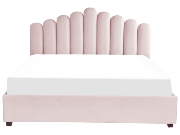 Dubbelsäng med Förvaring Rosa Sammet 180 x 200 cm Snäckskal Sänggavel Lamellbas