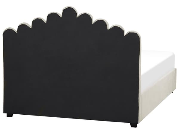 Dubbelsäng med Förvaring Vit Sammet 160 x 200 cm Snäckskal Sänggavel Lamellbas