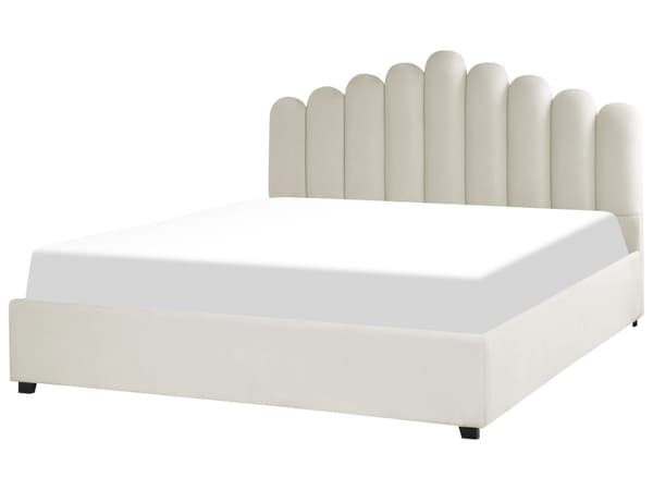 Dubbelsäng med Förvaring Vit Sammet 180 x 200 cm Snäckskal Sänggavel Lamellbas