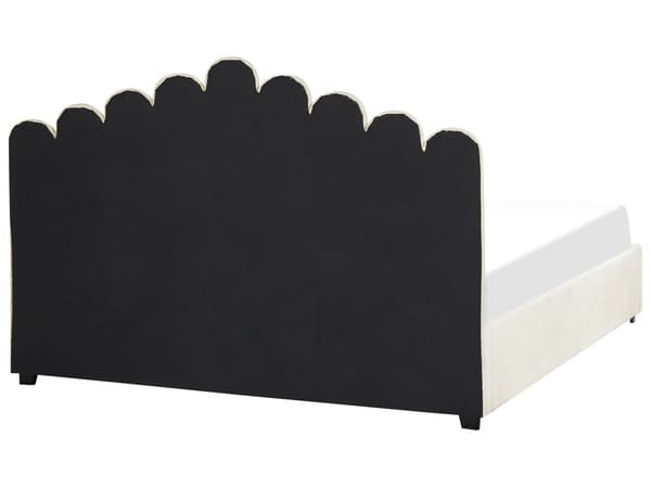 Dubbelsäng med Förvaring Vit Sammet 180 x 200 cm Snäckskal Sänggavel Lamellbas
