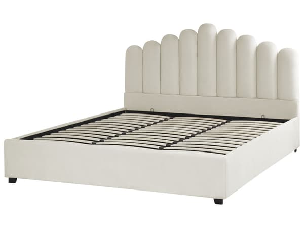 Dubbelsäng med Förvaring Vit Sammet 180 x 200 cm Snäckskal Sänggavel Lamellbas