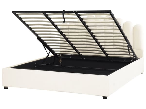 Dubbelsäng med Förvaring Vit Sammet 180 x 200 cm Snäckskal Sänggavel Lamellbas