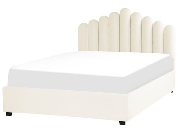 Seng Hvid Velour 160 x 200 cm Moderne Dobbeltseng med Opbevaring Polstret Kanal Tuftet Sengegavl Design