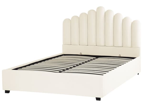 Seng Hvid Velour 160 x 200 cm Moderne Dobbeltseng med Opbevaring Polstret Kanal Tuftet Sengegavl Design