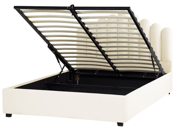 Seng Hvid Velour 160 x 200 cm Moderne Dobbeltseng med Opbevaring Polstret Kanal Tuftet Sengegavl Design