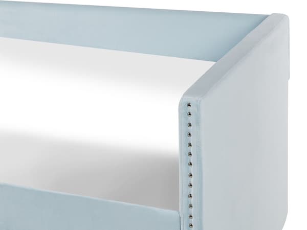 Underseng lyseblå fløjl Trælameller 90 x 200 cm Daybed Glamour Dekorative knapper minimalistisk kompakt skandinavisk