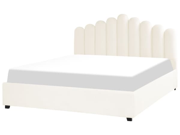 Seng Hvid Velour 180 x 200 cm Moderne Dobbeltseng med Opbevaring Polstret Kanal Tuftet Sengegavl Design
