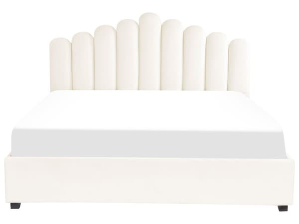 Seng Hvid Velour 180 x 200 cm Moderne Dobbeltseng med Opbevaring Polstret Kanal Tuftet Sengegavl Design