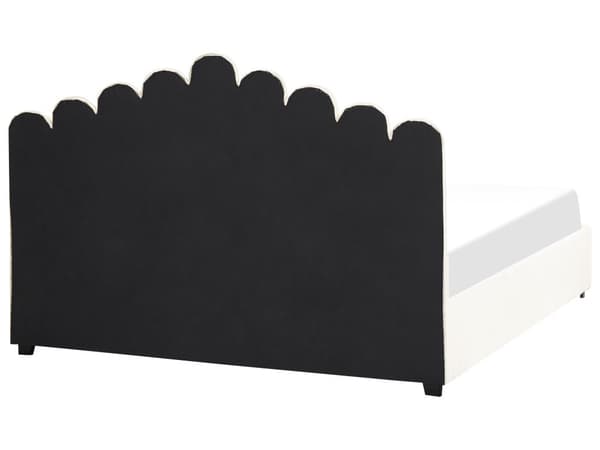 Seng Hvid Velour 180 x 200 cm Moderne Dobbeltseng med Opbevaring Polstret Kanal Tuftet Sengegavl Design