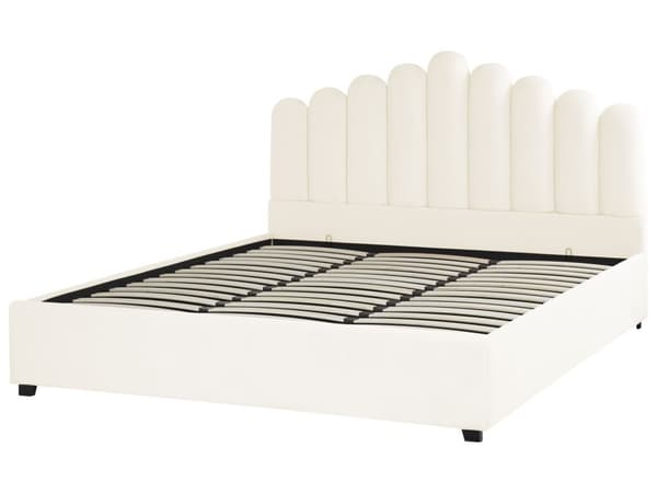 Seng Hvid Velour 180 x 200 cm Moderne Dobbeltseng med Opbevaring Polstret Kanal Tuftet Sengegavl Design