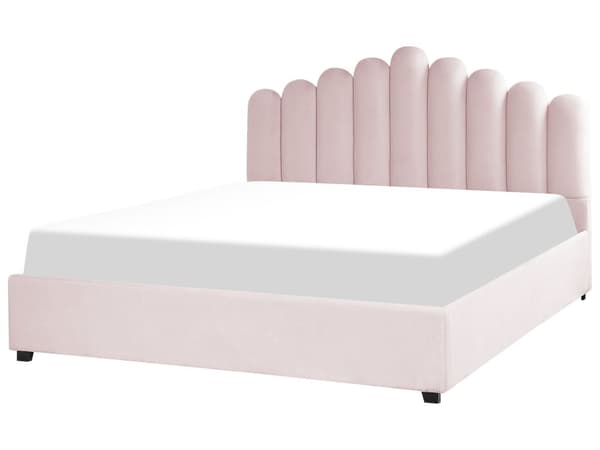 Seng Lyserød Velour 180 x 200 cm Moderne Dobbeltseng med Opbevaring Polstret Kanal Tuftet Sengegavl Design