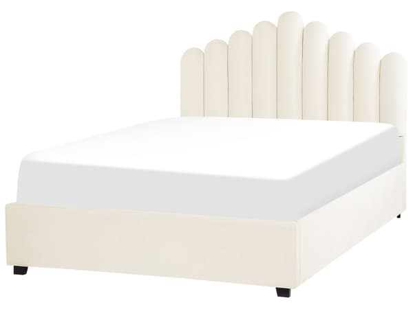 Seng Hvid Velour 140 x 200 cm Moderne Trekvart Seng med Opbevaring Polstret Kanal Tuftet Sengegavl Design