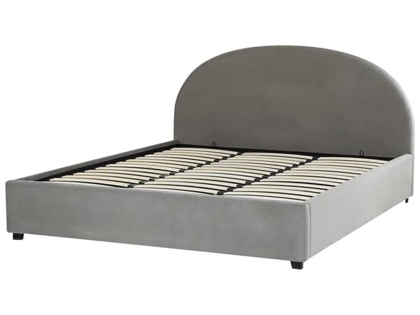 Förvaringssäng Grå Sammet Dubbelsäng 180 x 200 cm Minimalistisk Retro Design Förvaringsschäslong