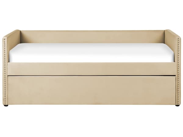 Sohvasänky beige 90 x 200 cm samettiverhoilu ulosvedettävä lisävuode sälepohja moderni