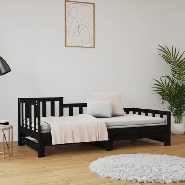 vidaXL daybed med udtræk 2x(90x190) cm massivt fyrretræ sort