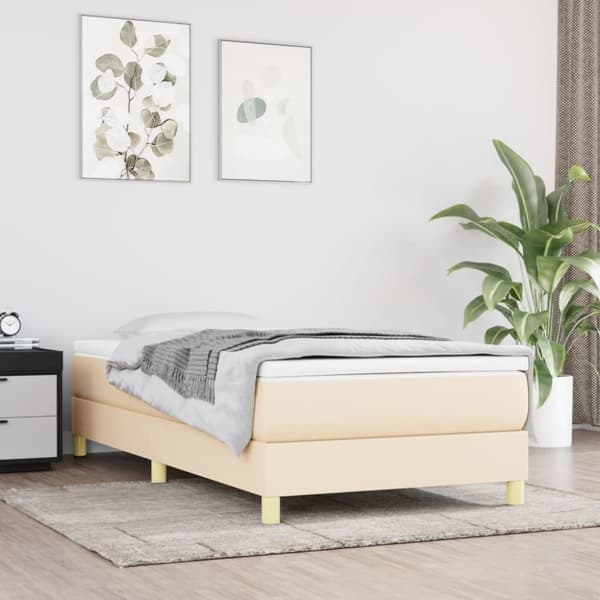 vidaXL sengeramme til kontinentalseng 90x190 cm stof cremefarvet