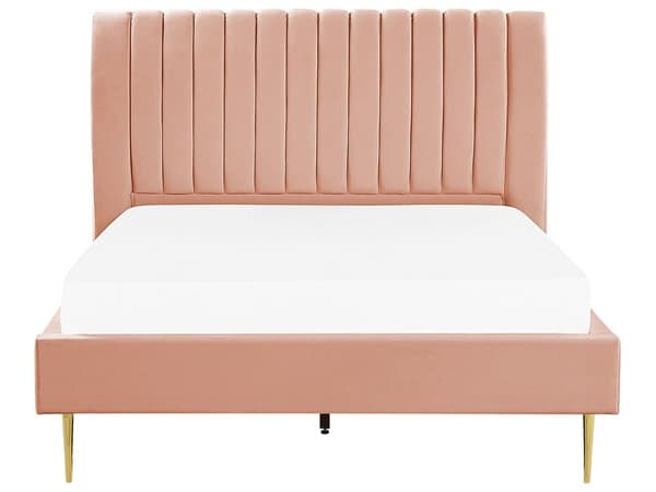 Seng Ferskenrosa Fløyel 140 x 200 cm Sengegavl Lamellbunn Glamour Moderne design Soverom
