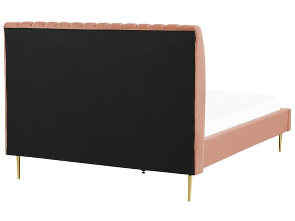 Seng Ferskenrosa Fløyel 140 x 200 cm Sengegavl Lamellbunn Glamour Moderne design Soverom