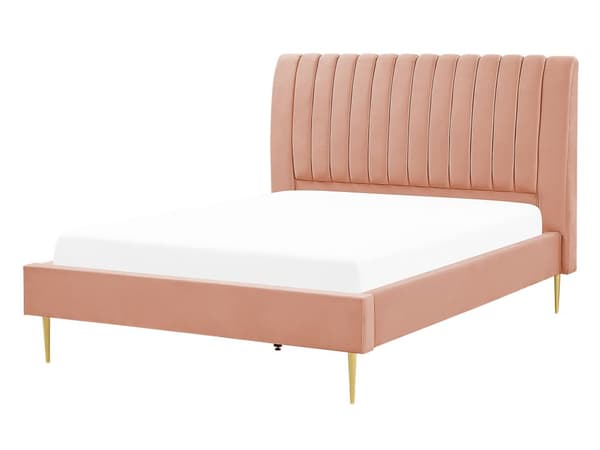 Seng Ferskenrosa Fløyel 140 x 200 cm Sengegavl Lamellbunn Glamour Moderne design Soverom