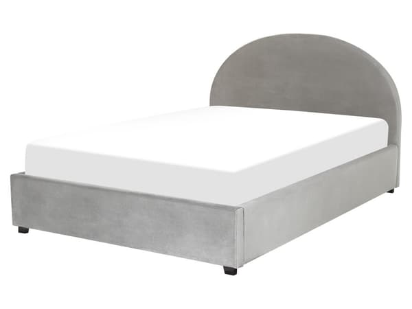 Seng Grå Fløyel 160 x 200 cm Med oppbevaring Rund sengegavl Polstret Minimalistisk Moderne Soverom
