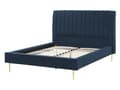Miniatyrbilde 4 av 10: Seng Blå Fløyel 140 x 200 cm Sengegavl Lamellbunn Glamour Moderne design Soverom
