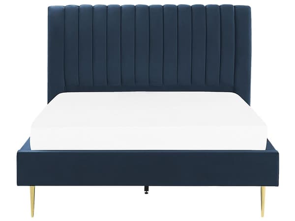Seng Blå Fløyel 140 x 200 cm Sengegavl Lamellbunn Glamour Moderne design Soverom