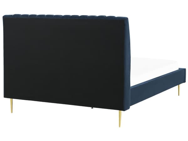 Seng Blå Fløyel 140 x 200 cm Sengegavl Lamellbunn Glamour Moderne design Soverom