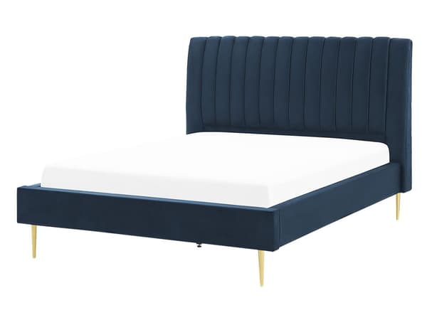 Seng Blå Fløyel 140 x 200 cm Sengegavl Lamellbunn Glamour Moderne design Soverom