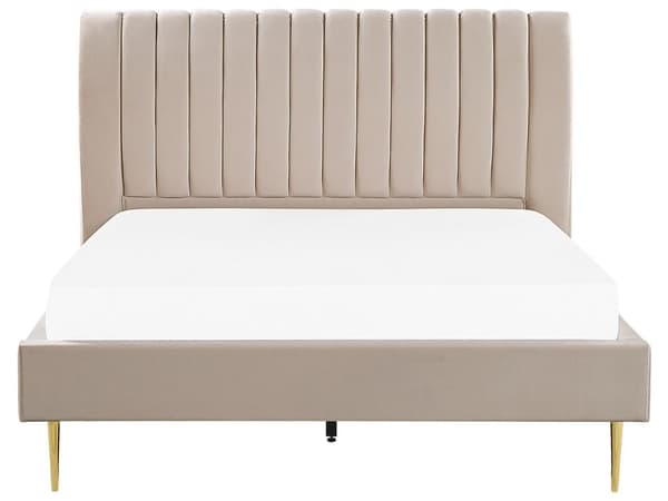 Seng Beige Fløyel 180 x 200 cm Sengegavl Lamellbunn Glamour Moderne design Soverom