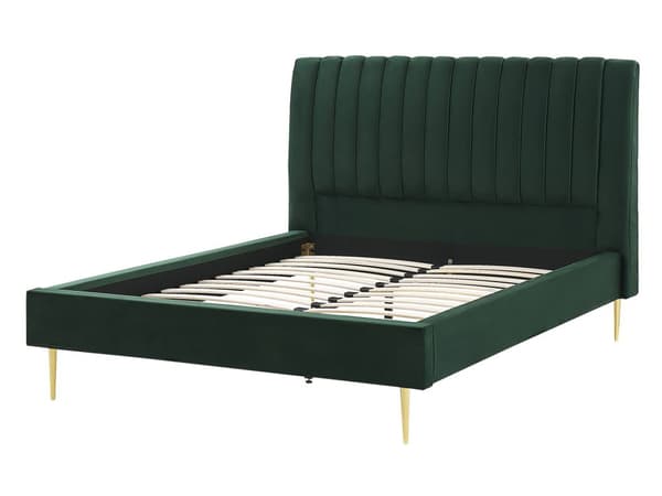 Seng Grønn Fløyel 140 x 200 cm Sengegavl Lamellbunn Glamour Moderne design Soverom