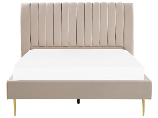 Seng Beige Fløyel 160 x 200 cm Sengegavl Lamellbunn Glamour Moderne design Soverom