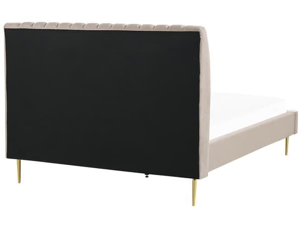 Seng Beige Fløyel 160 x 200 cm Sengegavl Lamellbunn Glamour Moderne design Soverom