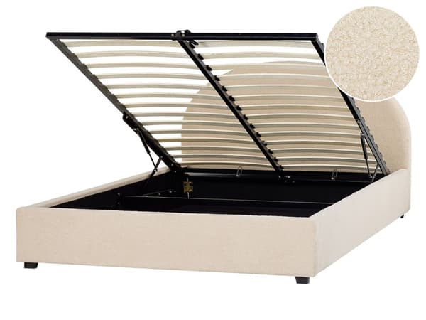Dobbelt containerseng betrukket med minimalistisk retro beige stof 160 x 200