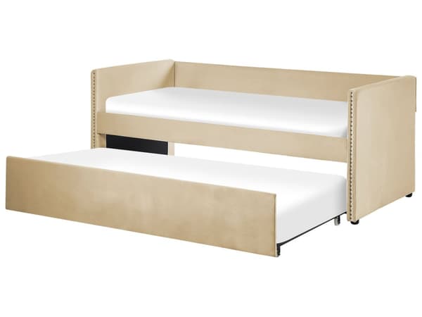 Dagseng Trilleseng Beige Fløyel Lamellramme 90 x 200 cm Moderne Uttrekkbar Moderne Glamour Gjesterom Barnerom