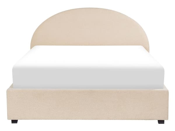 Förvaringssäng Beige Boucle Polyestertyg Dubbelsäng 140 x 200 cm Minimalistisk Retro Design Schäslong Förvaring
