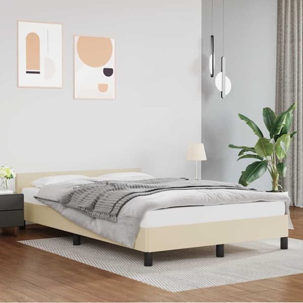 vidaXL Sengeramme med hovedgærde uden madras Creme 120x200 cm