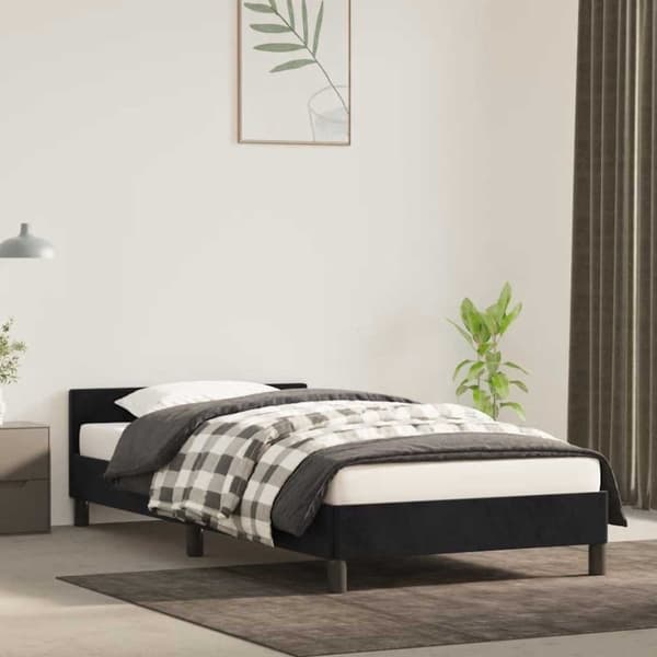 vidaXL Sengeramme med hovedgærde uden madras Sort 80x200 cm Fløjl