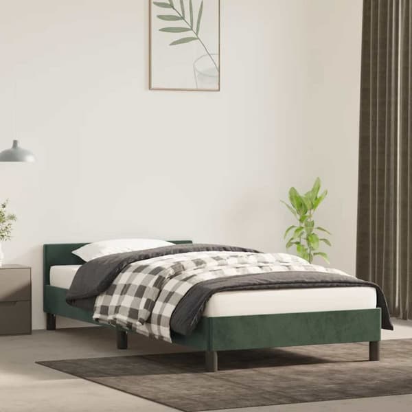 vidaXL Sängram utan madrass mörkgrön 100x200 cm sammet