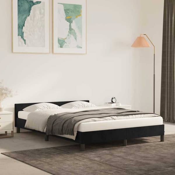 vidaXL Sengeramme uden madras Sort 140x200 cm Fløjl