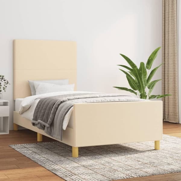 vidaXL sengeramme med sengegavl 80x200 cm stof cremefarvet