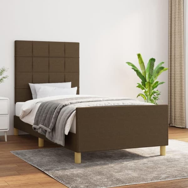 vidaXL sengeramme med sengegavl 100x200 cm stof mørkebrun